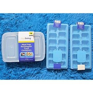 True Living Bundle- Meal Prep 5pk Containers & 2ct Plastic Ice Cube Trays w/Lid